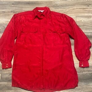 Anna And Frank Silk Vibrant Red Casual Button-Down Shirt
